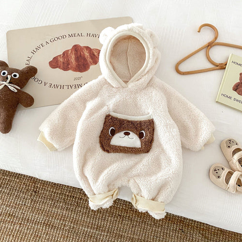 Baby Unisex Long Sleeves Animals Cartoon Pattern Pocketed Rompers