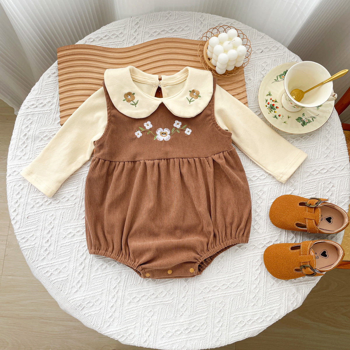 Spring and Autumn Baby Kids Girls Flowers Embroidered Pattern