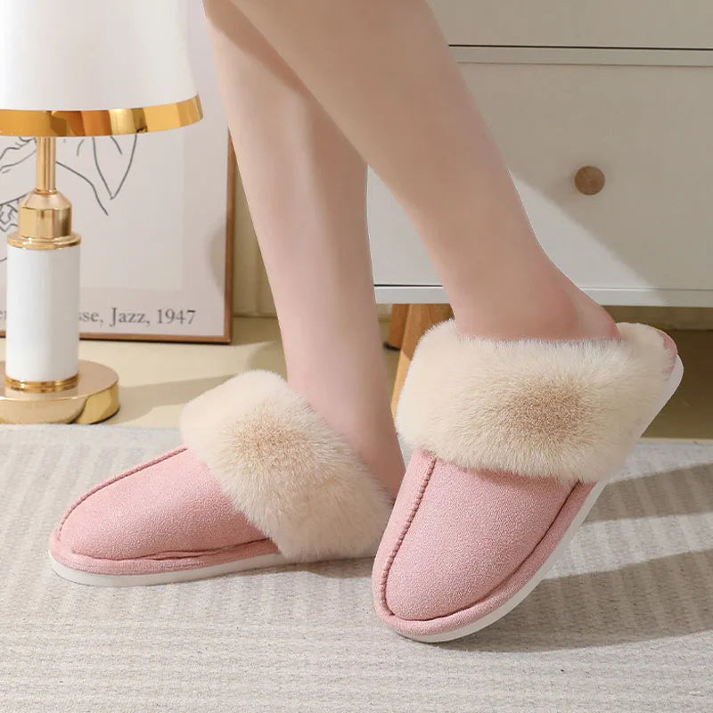 Winter Warm Plush Home Slippers - Indoor Fur Slippers, Women Soft