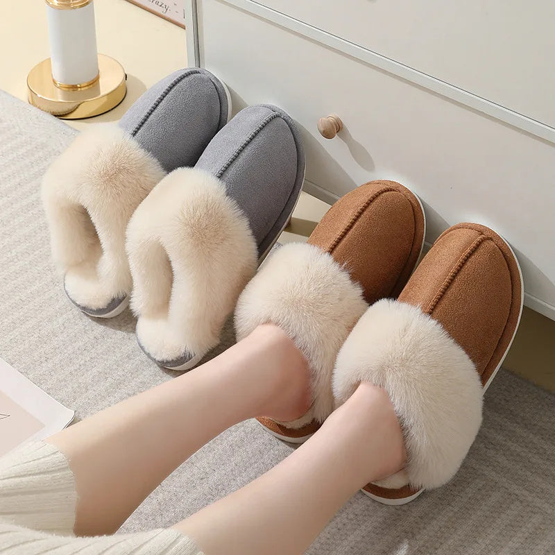 Winter Warm Plush Home Slippers - Indoor Fur Slippers, Women Soft