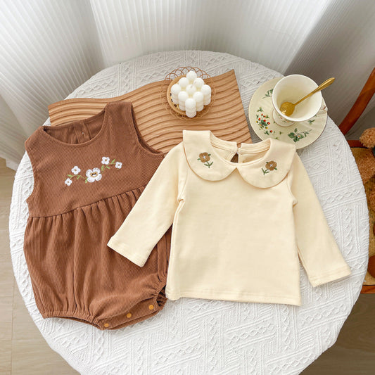Spring and Autumn Baby Kids Girls Flowers Embroidered Pattern